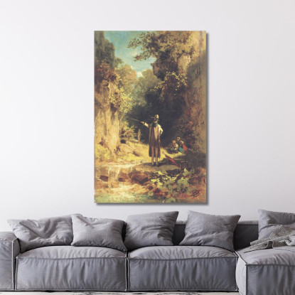 Il Pescatore Carl Spitzweg csp59 quadro stampato su tela