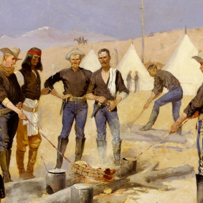 Arrostire Il Manzo Di Natale In Un Campo Di Cavalleria Frederic Remington frm32 quadro stampato su tela