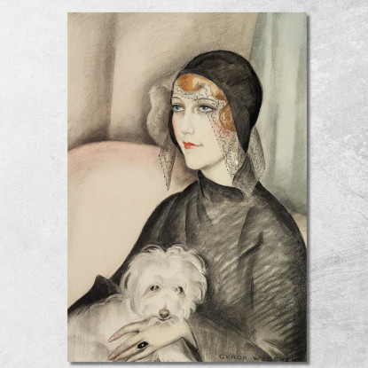Giovane Donna Con Cappello A Cilindro Nero E Piccolo Cagnolino Bianco Gerda Wegener gwg38 quadro stampato su tela