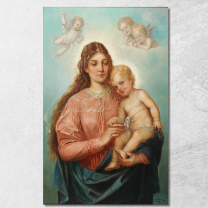 Madonna Col Bambino E Putti Hans Zatzka hzt34 quadro stampato su tela