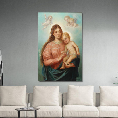 Madonna Col Bambino E Putti Hans Zatzka hzt34 quadro stampato su tela