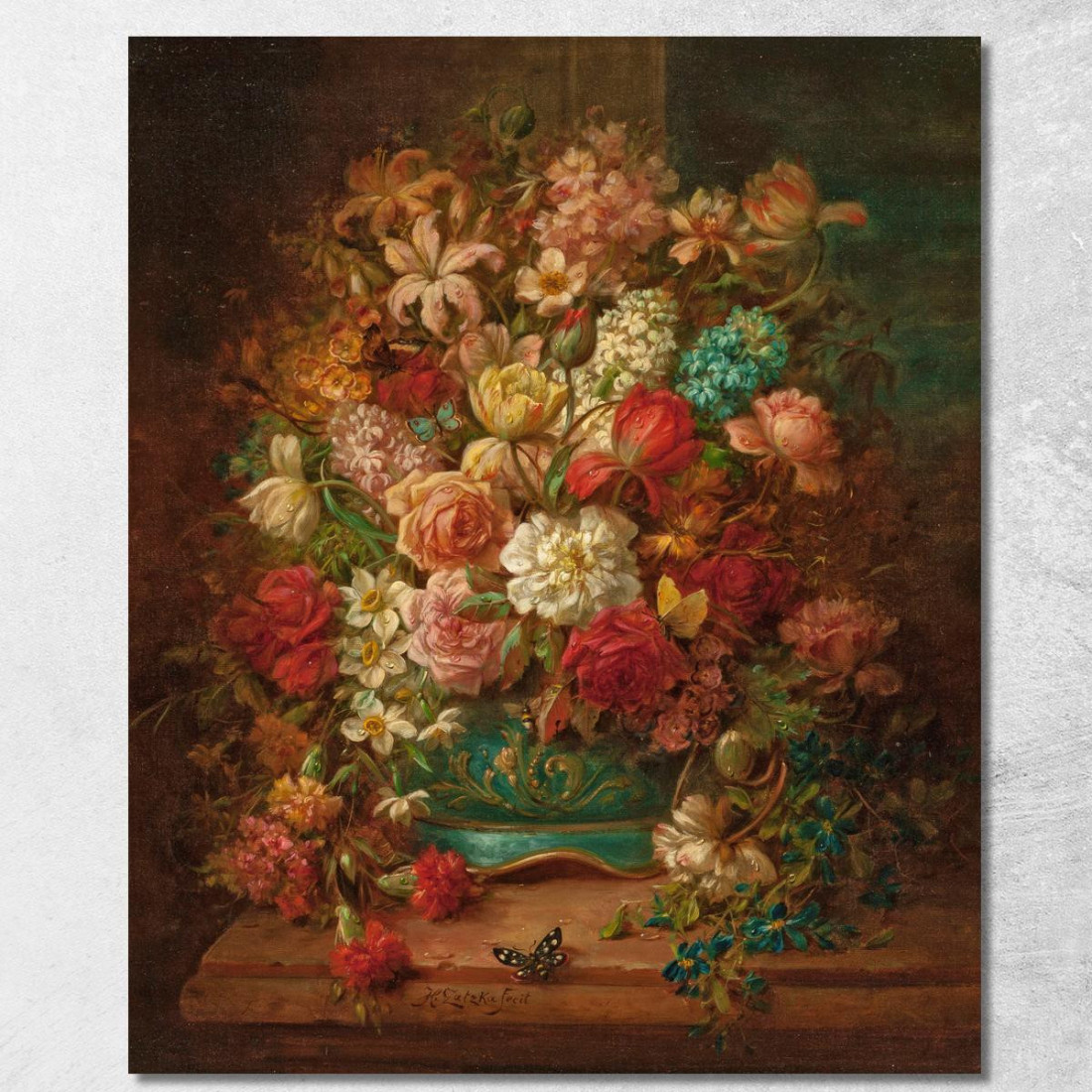 Natura Morta Con Fiori E Farfalle Hans Zatzka hzt43 quadro stampato su tela