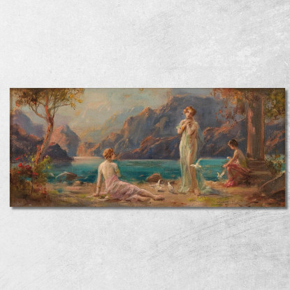 Donne In Riva Al Lago Hans Zatzka hzt58 quadro stampato su tela
