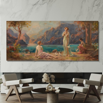 Donne In Riva Al Lago Hans Zatzka hzt58 quadro stampato su tela