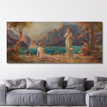 Donne In Riva Al Lago Hans Zatzka hzt58 quadro stampato su tela
