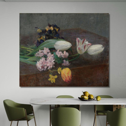 Giacinti Tulipani E Viole Del Pensiero Disposti Su Un Tavolo Henri Fantin-Latour hft37 quadro stampato su tela