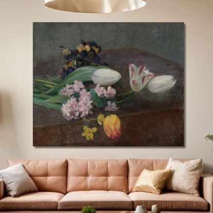 Giacinti Tulipani E Viole Del Pensiero Disposti Su Un Tavolo Henri Fantin-Latour hft37 quadro stampato su tela