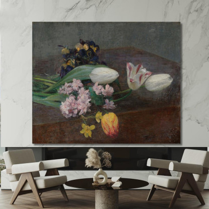 Giacinti Tulipani E Viole Del Pensiero Disposti Su Un Tavolo Henri Fantin-Latour hft37 quadro stampato su tela