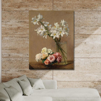 Rose E Gigli Henri Fantin-Latour hft79 quadro stampato su tela