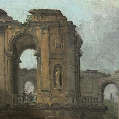 Capriccio Romano Con Lavandaie Presso La Statua Di Marco Aurelio Hubert Robert hrb13 quadro stampato su tela