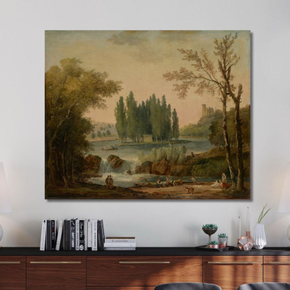 Una Vista Del Parco Di Ermenonville Con La Tomba Di Jean-Jacques Rousseau Hubert Robert hrb15 quadro stampato su tela