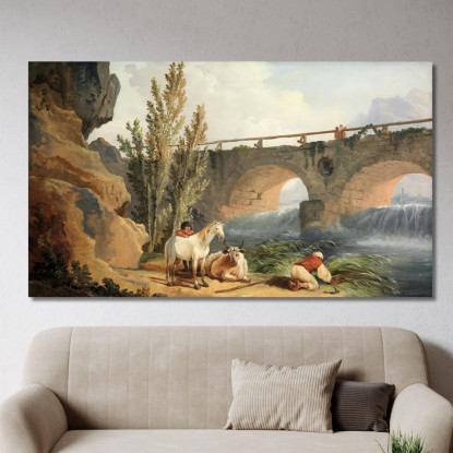 Ponte Sopra Una Cascata Hubert Robert hrb26 quadro stampato su tela
