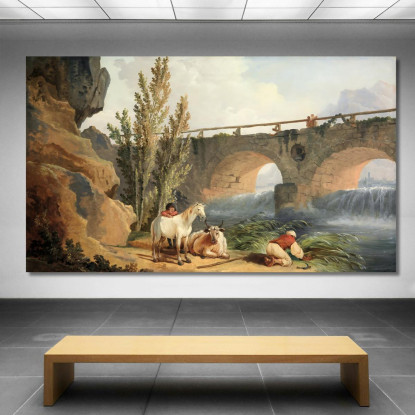 Ponte Sopra Una Cascata Hubert Robert hrb26 quadro stampato su tela